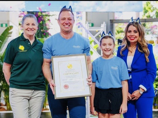 A new world record in the home state of Bluey. The biggest Keepy Uppy game played simultaneously across the greatest geographical distance, 2,000 kilometres.