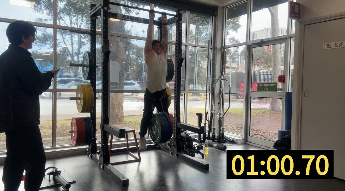 70.8 kg additional weight dead hang world record (over 60s)
