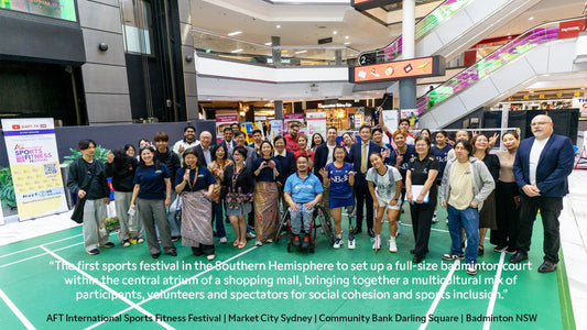 First full size badminton court set up in a shopping mall